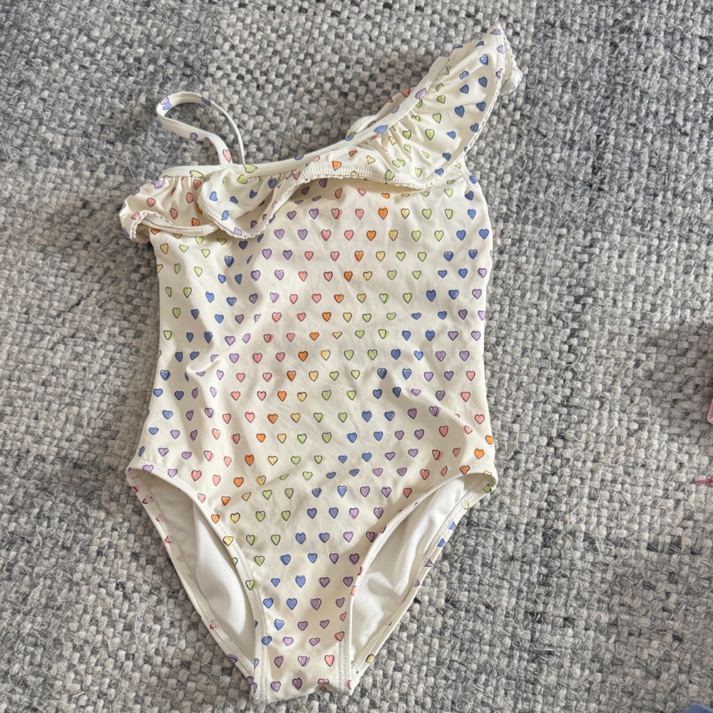 Roberta roller rabbit white  Colorful Heart Patterned One-Shoulder Swimsuit 4t/5
